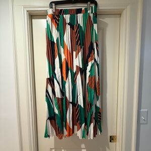 Boho Geo Print High Waist Pleated Maxi Skirt
